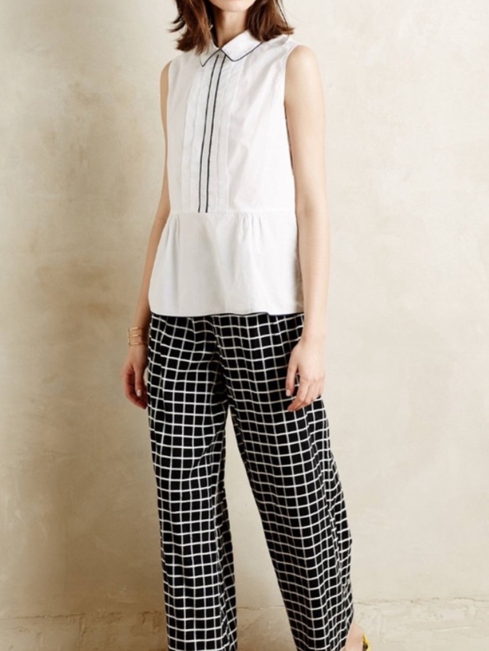 ANTHROPOLOGIE: Blk/Wht Pipe-lined Blouse